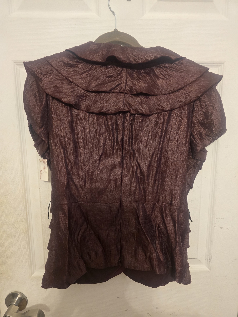 Cachet Metallic Plum Ruffle Front Blouse - Picture 2 of 2